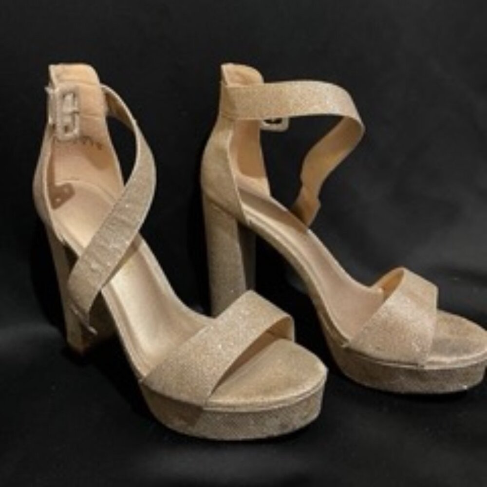 Gold Sparkly Chunk Heels